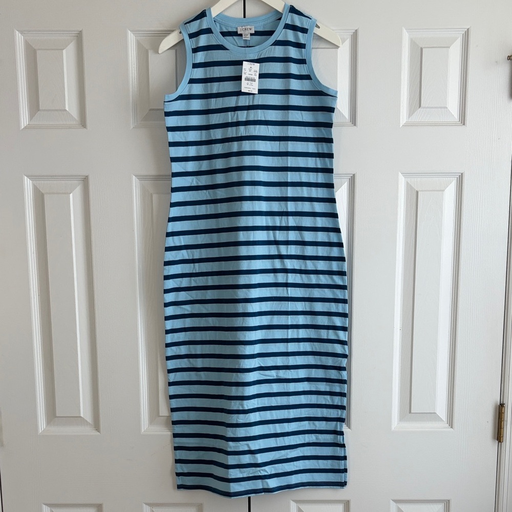 J. Crew Light Blue and Navy Striped Midi Dress